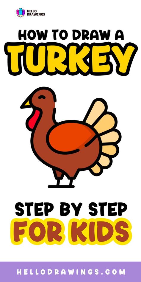 How to Draw a Turkey | Easy Drawing Guide for Kids Draw A Turkey Easy, Simple Turkey Drawing, Easy Turkey Drawing, Animal Drawing Tutorial, Draw A Turkey, Easy Thanksgiving Turkey, Turkey Easy, Thanksgiving Drawings, Turkey Drawing