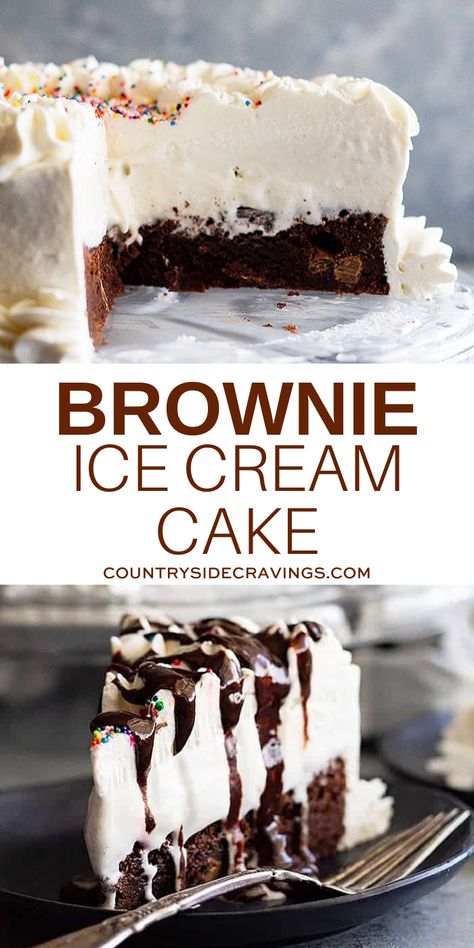 Cream Desserts Recipes, Brownie Ice Cream Cake, Easy Ice Cream Cake, Homemade Ice Cream Cake, Cream Cake Recipe, Medicine Tips, Ice Cream Cake Recipe, Brownie Ice Cream, Easy Ice Cream