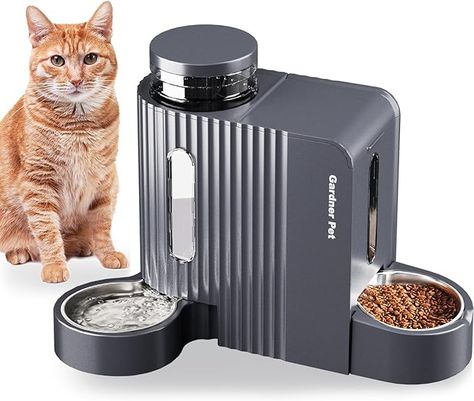 Automatic Gravity Cat Food Feeder and Water Dispenser Stainless Steel Two-in-One Set Large Capacity Dispenser for Pets Dogs, Puppies, Kittens, Rabbits Automatic Cat Feeder, Automatic Feeder, Puppies Kittens, Apartment Decoration, Cat Food Bowl, Cat Feeder, Dog Feeder, Pets Dogs, Pet Feeder