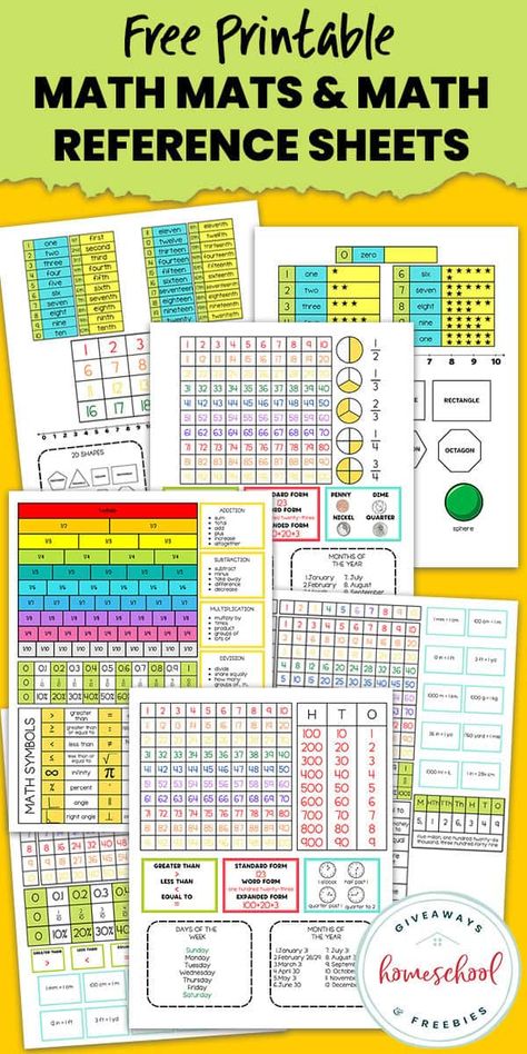 Math Reference Sheet, Math Cheat Sheet, Free Math Printables, Math Mats, Math Charts, Math Lesson Plans, Math Work, Reference Sheet, Math Printables