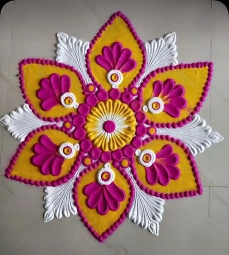 Diwali Rangoli Designs 2022: Simple Beautiful Diwali Rangoli - Easy Rangoli Art, Drawing Dot Rangoli With Colour, Diwali Rangoli Designs, Rangoli For Diwali, Simple Flower Rangoli, Dot Kolam, Easy Rangoli Designs Videos, Very Easy Rangoli Designs, Diwali Pictures, Rangoli Designs Photos