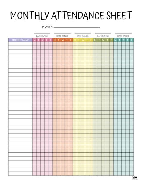 Classroom Calander Printable, Attendance Chart Homeschool, Weekly Attendance Sheet Free Printable, Small Group Attendance Sheet, Home School Attendance Chart, Daycare Attendance Sheet, Daily Attendance Sheet Templates, Teacher Attendance Sheet, Student Attendance Sheet Free Printable