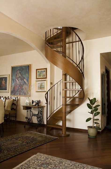 Round Stairs Design, Stairs For Small Spaces, Luxury Stairs, Round Stairs, Spiral Stairs Design, Home Office Furniture Design, Stairs In Living Room, Staircase Decor, Home Stairs Design