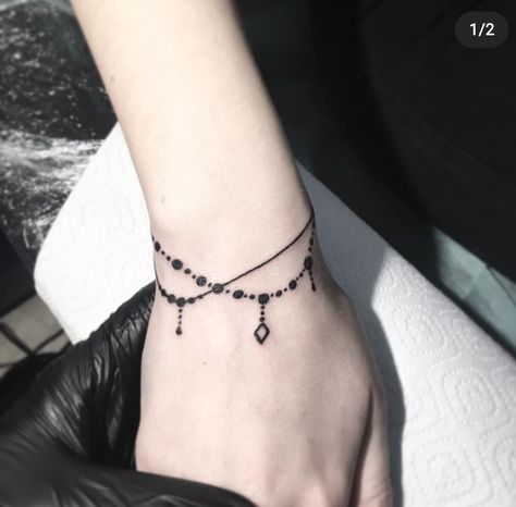 Wrist Bracelet Tattoos For Women, Bracelet Tatoo, Charm Bracelet Tattoo, Book Inspired Tattoos, Wrist Bracelet Tattoo, Mandala Hand Tattoos, Inner Arm Tattoos, Chain Tattoo, Ankle Bracelet Tattoo