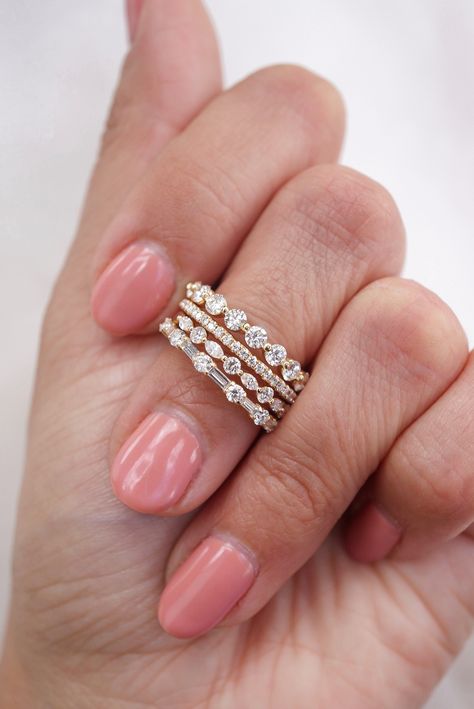 Stacked Diamond Wedding Bands, Mixed Metal Wedding Rings, Wedding Band Stack, Mixed Metals Wedding, Anniversary Bands For Her, Stackable Diamond Bands, Stacked Diamond Bands, Dainty Wedding Band, Gold Wedding Bands Women