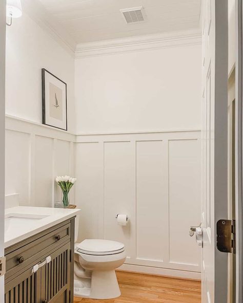 Forever Honey, Bathroom Wainscoting Ideas, Painted Shutters, Bathroom Wainscoting, Beadboard Bathroom, Wall Bench, Wainscoting Bathroom, Wainscoting Styles, Batten Wall