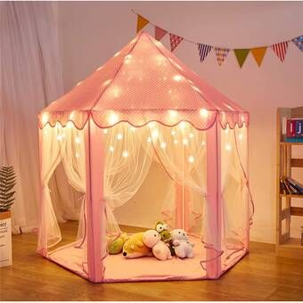 Backyard Discovery Columbus 3.75' x 3.91' Playhouse & Reviews | Wayfair Girls Play Tent, Fairy Houses Kids, Led Star Lights, Indoor Tents, Kids Castle, House Tent, Star String Lights, Fairy Castle, Star Lights