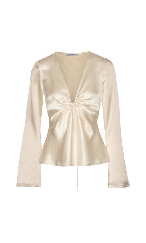 T BY ALEXANDER WANG - KNOTTED HAMMERED SILK-SATIN BLOUSE - CREAM Satin Blouse Shirts, Satin Tops, Mode Zara, Mode Chanel, Satin Blouse, Satin Top, Mode Inspo, Cotton Blouse, Mode Inspiration