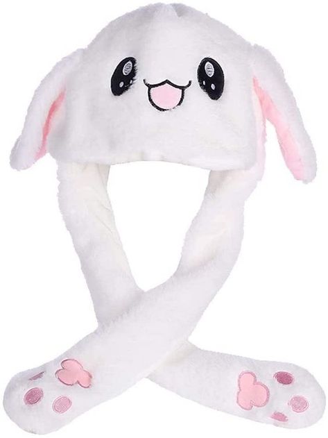 Funny Plush Bunny Hat Ear Moving/Jumping Rabbit Hat Cute Unisex Animal Ear Flap Hat with Paws for Women Girls Rabbit Fashion, Mizore Shirayuki, Kawaii Hat, Rabbit Hat, Stitch Toy, Bunny Ears Headband, Ear Flap Hats, Holiday Hats, Bunny Hat