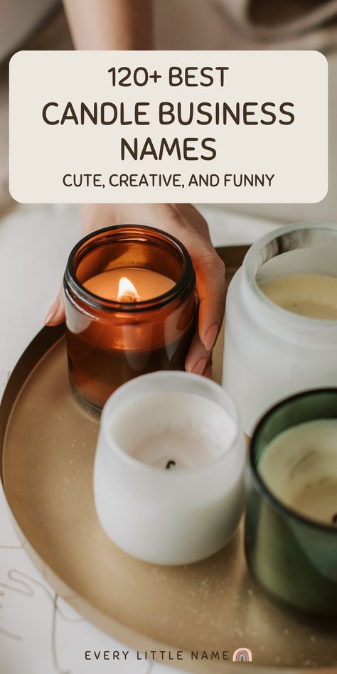 Four candles on a tray. Candle Business Names, Diy Candle Business, Company Name Ideas, Candle Photography Ideas, Store Names Ideas, Candle Making For Beginners, Candle Making Recipes, Best Candle, Shop Name Ideas