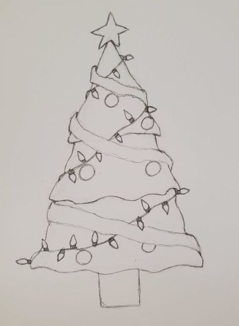 How to Draw a Christmas Tree Easy - Art by Ro Holiday Drawings Christmas, New Year Tree Drawing, Easy To Draw Christmas Tree, Cute Drawings For Christmas, Christmas Tree Simple Drawing, Drawings Christmas Doodles, Easy Pine Tree Drawing, Christmas Decor Ideas Drawing, Christmas Decoration Drawing