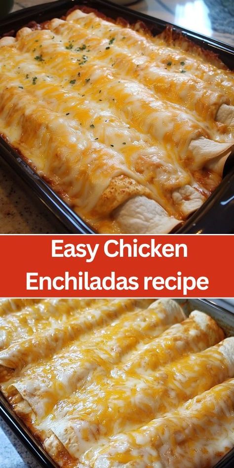 These Easy Chicken Enchiladas are packed with tender chicken, savory cheese, and a rich red enchilada sauce. Perfect for a quick weeknight dinner, this family-friendly recipe is simple to make and full of bold flavors. Ready in just 30 minutes, it’s an ideal solution for anyone looking for a delicious and easy Mexican-inspired meal. Homemade Chicken Enchiladas Easy, Chicken Enchiladas Sauce Homemade, Easy Dinner Enchiladas, Easy Chicken Enchilada Recipe Red Sauce, Chicken Enchiladas With Canned Chicken, Simple Chicken Enchiladas, Enchilada Recipes Chicken, Ranch Chicken Enchiladas Easy, Quick Enchilada Recipe