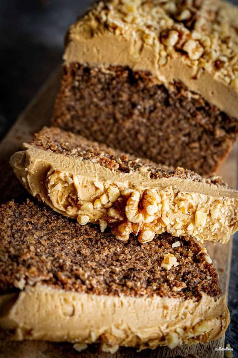 Coffee and Walnut Loaf Cake Toffee Nut Latte Cake, Chocolate Walnut Loaf Cake, Apple Butter Loaf Cake, Walnut And Coffee Cake, Coffee Walnut Loaf, Coffee And Walnut Loaf Cake, Loaf Birthday Cake, Coffee Loaf Cake Recipes, Loaf Tin Cakes Recipes