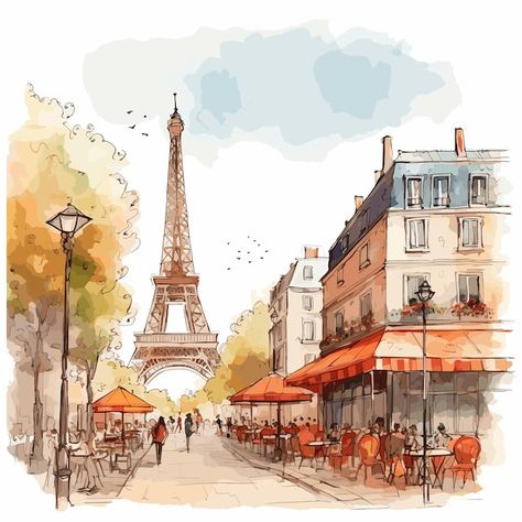 Paris eiffel tower sidewalk caf autumn s... | Premium Vector #Freepik #vector #paris #france #sketch #drawing London Art Drawing, Paris Drawing, Paris In Autumn, Parisian Street, Paris Illustration, Sidewalk Cafe, Eye Illustration, Illustration Watercolor, Paris Art