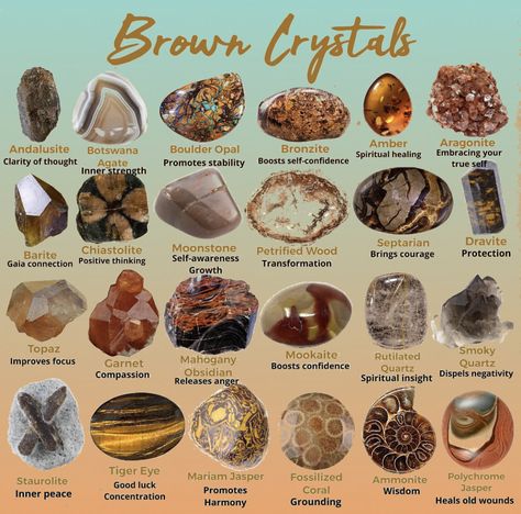 Focus Crystals, Colour Descriptions, Colour Magick, Dragon Magick, Energy Stones Crystal Healing, Crystal Knowledge, Brown Gemstones, Crystal Shops, Crystal Identification