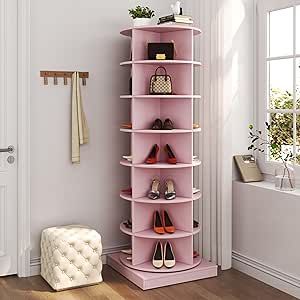 Maotifeys Rotating Shoe Rack Tower, 7-Tier Spinning Shoe Rack, Free Standing 360° Revolving Shoe Organizer Can Hold 28 Pairs of Shoes for Entryway Living Room Hallway (7-Tier, Pink) Spinning Shoe Rack, Organiser Son Dressing, Rotating Shoe Rack, Vertical Shoe Rack, Inspire Me Home Decor, Decoration Inspiration, Shoe Organizer, Shoe Cabinet, My New Room