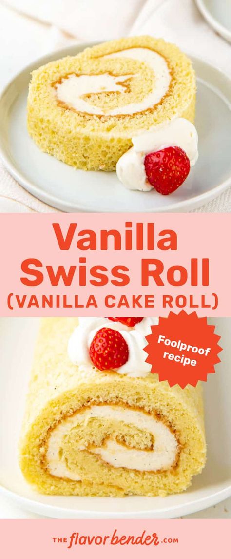 Easy Swiss Roll Recipe, Swiss Roll Cake Recipe Easy, Cake Made With Swiss Rolls, Swiss Cake Roll Recipe Easy, Jelly Roll Recipe Easy, Vanilla Roll Cake, Jelly Roll Cake Recipe, Vanilla Roll Cake Recipe, Swiss Cake Roll Recipe