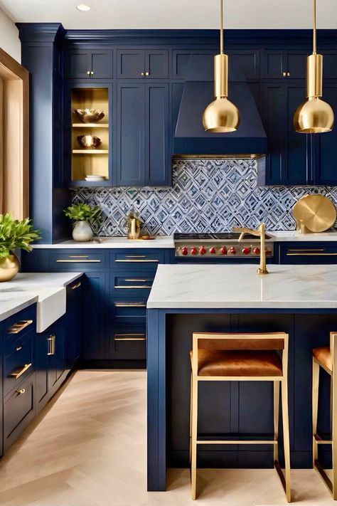 Blue Kitchen Interior, Blue Kitchen Designs, Cabinets Corner, Kitchen Ideas Dark Cabinets, Kitchen Ideas Dark, Blue Kitchen Cabinets, Sink Kitchen, Corner Sink, Kitchen Remodel Inspiration