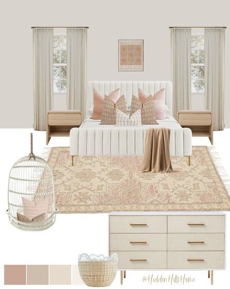 Girls Neutral Bedroom Ideas, Teen Girl Bedroom Mood Board, Cream Girls Bedroom, Neutral Teen Girl Bedroom, Girls Room Mood Board, Pink And Cream Bedroom, Pink Boho Room, Teen Girls Bedroom Decor Ideas, Neutral Girls Bedroom