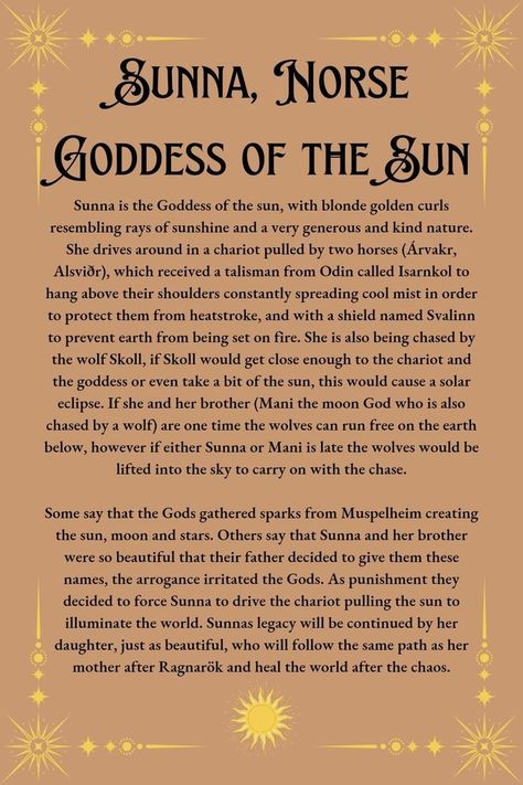 Sunna Norse Goddess, Sol Norse Goddess, Freya Symbol, Sunna Goddess, Sun Goddess Aesthetic, Sol Goddess, Sun Magick, Norse Witchcraft, Norse Gods And Goddesses