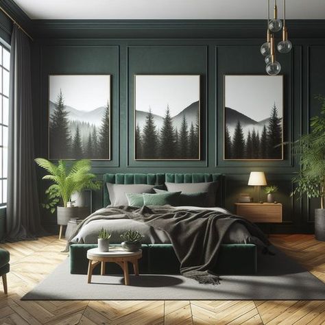 Forest Green And Navy Blue Bedroom, Deep Green Bedroom Walls, Dark Green Bedroom Inspirations, All Green Bedroom Walls And Ceiling, Forrest Green Color Scheme Bedroom, Dark Green Bedroom Paint, Forest Green Bedroom Ideas, Dark Green Room Ideas, Dark Green Bedroom Walls