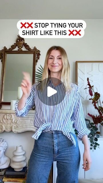 Zory | San Francisco Style on Instagram: "Stop tying your shirt with a knot! Try this twist method instead. Very easy and it looks cute! Perfect for your summer oversized shirts!  : #fashionhack #fashionhacks #wardrobe #capsulewardrobe #linenshirt #wardrobetips #stylehacks #closetgoals #outfitoftheday #outfitinspiration #stylehacks #styletips #styleinspo #frenchgirlstyle #frenchstyle #timelessstyle #lifehacks #dressbetter #sezane #sezanelovers" How To Tie A Denim Shirt, Knot Oversized Shirt, How To Tie A Flannel Around Your Waist, How To Tie A Flannel Shirt Knot, How To Tie Your Shirt, How To Tie An Oversized Shirt, How To Tie A Shirt Knot Button Up, Oversized Shirt Hacks, How To Tie A Tshirt Knot