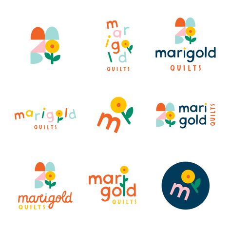 Marigold Quilts — Courtney Ahn Design Preschool Logo, Handmade Logo Design, Kindergarten Logo, Brand Board Design, Juice Branding, Colorful Logo Design, Kids Logo Design, Graphic Design Infographic, Portfolio Design Layout