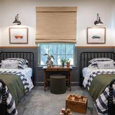 Shared Boys Room - Photos & Ideas | Houzz Simple Twin Bedroom, City Bedroom, Kids Shared Bedroom, Seventh Heaven, Boy Rooms, Masculine Bedroom, Toddler Bedroom, French Country Bedrooms