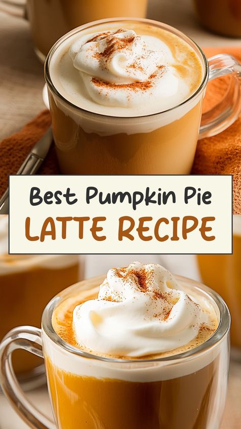 Indulge in the cozy flavors of fall with our irresistible pumpkin pie latte recipe. This creamy and aromatic drink is the perfect blend of pumpkin spice and rich espresso, topped with a dollop of whipped cream. Treat yourself to a warm hug in a mug on crisp autumn mornings or chilly evenings. You don't need to wait for your next coffee shop visit – create this comforting beverage at home and savor every sip. Pumpkin Pie Latte Recipe, Pumpkin Latte Recipe, Pumpkin Pie Latte, Spiced Whipped Cream, Pumpkin Spice Drinks, Hot Drinks Recipes, Pumpkin Spiced Latte Recipe, Hug In A Mug, Best Pumpkin Pie