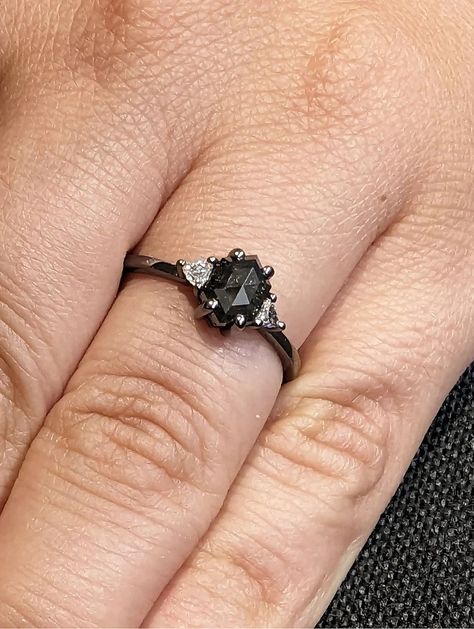 MAIN STONE
Type: Natural Salt and Pepper Diamond
Cut: Hexagon
Color: Dark / Grey / Icy

#1ct #Hexagon #cut #Salt #and #Pepper #Diamond #Promise #Ring #14K #Black #Gold #Triangle #Moissanite #Statement #Ring #Custom #Wedding #Anniversary #Ring #hexagon #diamond #ring #salt #pepper #diamond #engagement #ring #black #gold #ring #promise #ring #gothic #ring #alternative #rings #statement #ring #triangle #diamond #unique #rings #custom #ring #black #gold #jewelry #anniversary #ring Black Stone Engagement Ring Silver, Black Gothic Engagement Ring, Black Stone Wedding Ring, Obsidian Engagement Ring, Black Band Engagement Ring, Non Traditional Unique Engagement Rings Vintage, Dark Wedding Ring, Dark Engagement Ring, Unique Black Diamond Engagement Ring