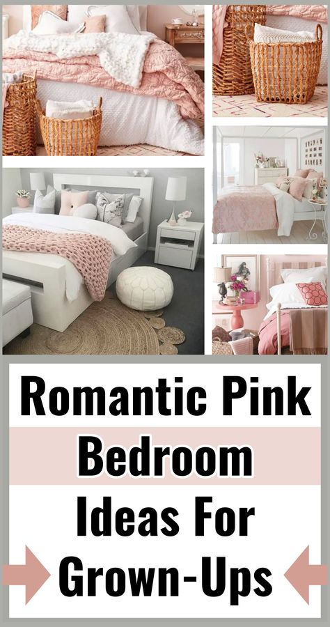 Light Pink Bedroom Ideas For Women, Womens Blush Pink Bedroom, Blush Themed Bedroom, Grey And Pink Bedroom Ideas For Couples, Pink And White Guest Room, Bedroom With Roses Romantic, Bedroom Pink Decor Ideas, Blush Pink And Gray Bedroom, Light Pink Rooms Bedrooms