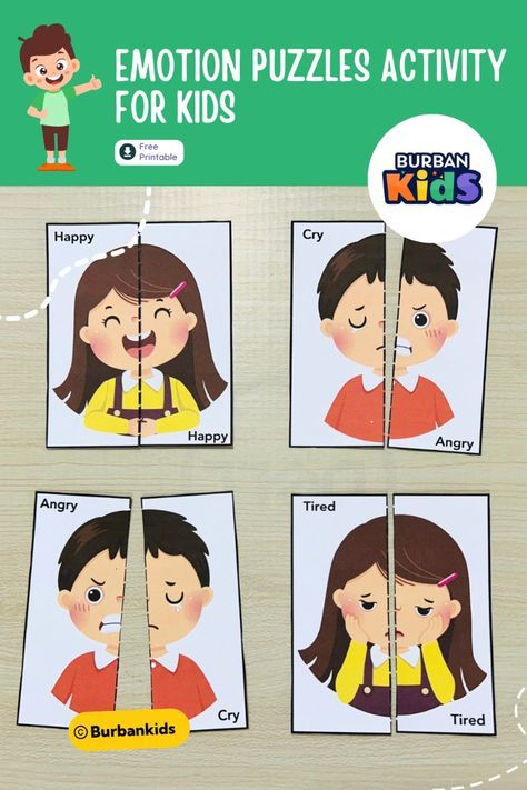 Engage young minds with our Emotion Puzzles Activity for Kids! With a set of emotion-themed puzzles, children can have fun while learning to recognize and understand different feelings. Perfect for promoting emotional intelligence and cognitive development in a playful way. Feelings Activities Kindergarten, Emotions Preschool Activities, Emotions Printable, Emotions Game, Feelings Games, Emotions Preschool, Coping Skills Activities, Emotions Cards, Emotions Activities