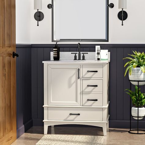 Red Barrel Studio® Aleeshia 30" Single Bathroom Vanity Set & Reviews | Wayfair Modern Cabinet Design, 30 Vanity, 30 Bathroom Vanity, Solid Wood Doors, White Vanity Bathroom, Marble Vanity Tops, Cultured Marble, White Vanity, Single Sink Bathroom Vanity