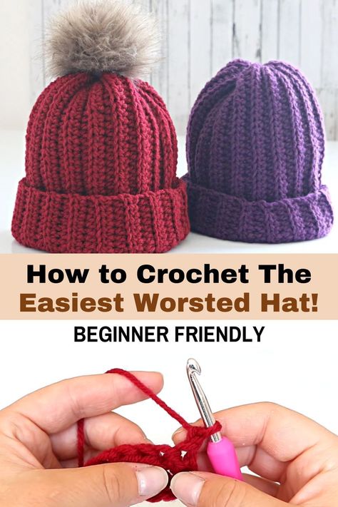 Single Stitch Crochet Hat, Double Crochet Beanie, Easy Crochet Stocking Hat Free Pattern, Double Crochet Hat Pattern, Double Crochet Hat Pattern Free, Single Crochet Hat Pattern, Double Crochet Hat, Single Crochet Beanie, Half Double Crochet Hat