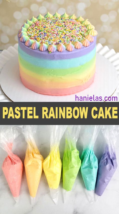 Chocolate Cake Rainbow Sprinkles, Cake With Rainbow Frosting, Rainbow Cookie Cake Birthday, Simple Rainbow Unicorn Cake, Rainbow Coloured Cake, Cute Cakes Recipes, Diy Rainbow Birthday Cake, Rainbow Cake Frosting, Unicorn Rainbow Cake Birthday