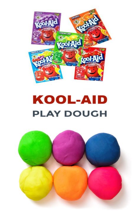 Kool Aid Play Dough, Kool Aid Play Dough Recipe, Koolaid Playdough, Make Play Dough, Edible Play Dough Recipe, Diy Play Doh, Easy Playdough Recipe, Cooked Playdough, Edible Playdough