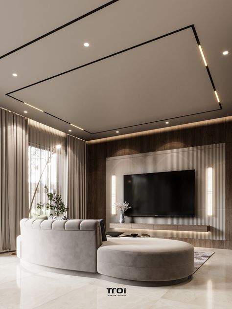 Luxury Living Room False Ceiling, Master Living Room, Tv Lounge Design, Bedroom Behance, Residence Interior, Modern Living Room Design, Houses Interior, False Ceiling Living Room, Gypsum Ceiling