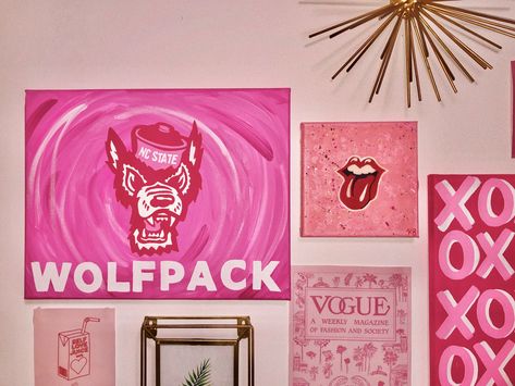 Nc State Painting, Nc State Dorm, Ncsu Wolfpack, Dorm Canvas, College Canvas Art, Dorm Paintings, College Canvas, Apt Decor, State Room