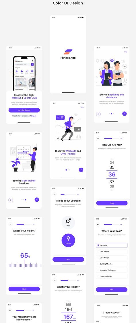 Fitness App | GYM App | Workout App | Figma UI Kit | App UI Design | Sports Club App | UI UX Design Gym App Design, Fitness App Ui Design, Fitness Apps Design, App Workouts, Fitness App Ui, App Workout, Fitness Tracker App, Checklist App, Fitness Tracking App