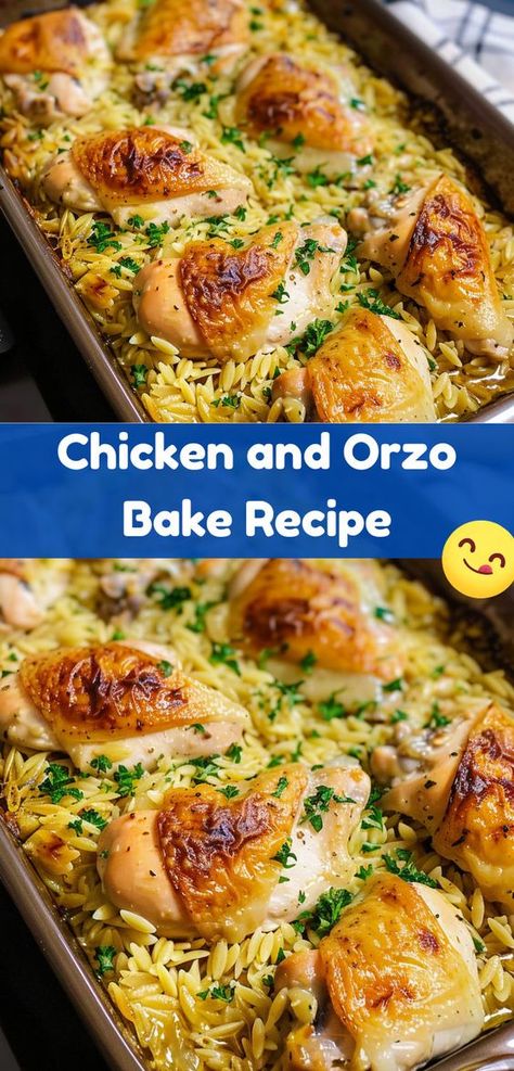 Made this for a dinner party and it was a huge success. Everyone asked for the recipe! This Chicken and Orzo Bake is amazing. Orzo Recipes Healthy, Orzo Dinner Recipes, Orzo Bake, Chicken And Orzo, Chicken Baked, Baked Chicken Tenders, Orzo Recipes, Health Dinner Recipes, Chicken Dishes Recipes