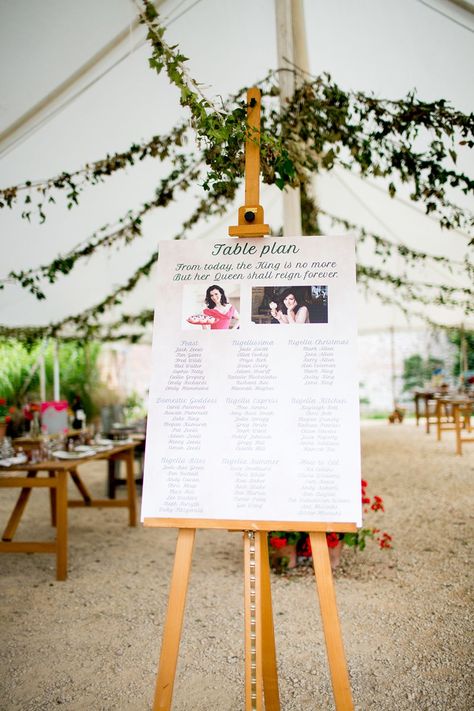 Table Plan Seating Chart Photo Pythouse Kitchen Garden Wedding Jessica Hayman Photography #TablePlan #SeatingChart #Wedding Disco Bridal Party, Wedding Table Seating Plan, Seating Plans, Bridal Party Hair, Table Plan, Table Names, Party Hair, Whimsical Wonderland Weddings, Table Plans