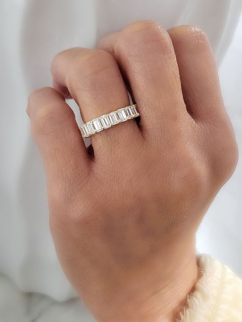 The Best Diamond Eternity Bands For Every Style | Green Wedding Shoes Baguette Eternity Band, Emerald Cut Eternity Band, Emerald Eternity Band, Diamond Eternity Wedding Band, Infinity Band, Solitaire Rings, Emerald Cut Rings, Irish Celtic, Gallery Design