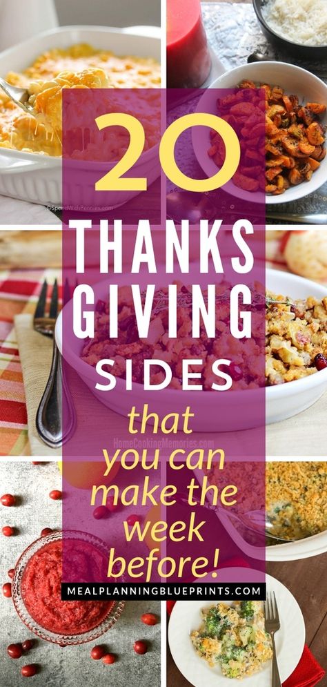 These make ahead Thanksgiving side dishes are perfect for making turkey day as simple as possible! Put a few of the easy side dish recipes on your Thanksgiving meal plan, make them the week before, and put your feet up and enjoy Thanksgiving! Turkey Dinner Side Dishes, Turkey Dinner Sides, Make Ahead Thanksgiving, Easy Thanksgiving Sides, Thanksgiving Vegetable Sides, Thanksgiving Meal Plan, Best Thanksgiving Side Dishes, Thanksgiving Side Dishes Easy, Thanksgiving Food Sides