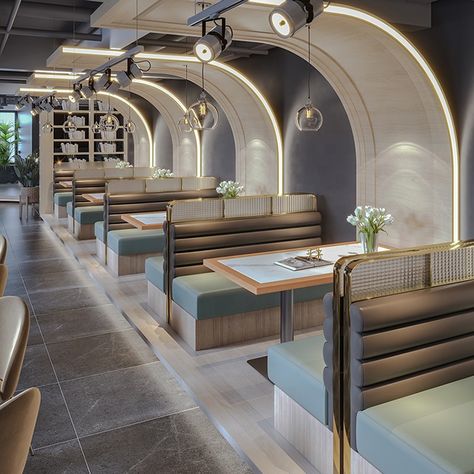 Restaurant Booth Design, Restaurant Interior Design Modern, Restaurant Seating Design, Restaurant Booth Seating, Luxury Restaurant Interior, Modern Coffee Shop, Modern Restaurant Design, Café Design, Restaurant Booth