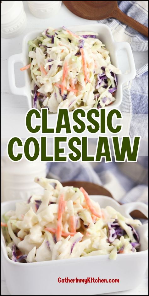 Searching for the perfect potluck side? Our classic coleslaw recipe is easy to make, travels well, and pairs perfectly with a variety of dishes. Coleslaw Bag Recipe, Bag Of Coleslaw Recipes, Fresh Coleslaw, Best Slaw Recipes, Coal Slaw Recipe, Homemade Coleslaw Recipe Easy, How To Make Coleslaw Easy, Mayo Coleslaw Recipe, Coslow Salad Recipe