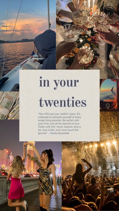 #visionboard #inspiration #girlsnightout #aesthetic Vision Board For Your 20s, Late Twenties Aesthetic, Mid Twenties Aesthetic, 20 Year Old Vision Board, 20s Vision Board, Early Adulthood Aesthetic, Early Twenties Aesthetic, Fancy Life Aesthetic, Things To Do In 20s Life