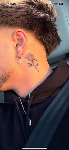 Kiss Tattoo On Neck, Simple Neck Tattoos, Neck Tattoos For Men, Rose Neck Tattoo, Small Neck Tattoos, Kiss Tattoos, Side Neck Tattoo, Simple Tattoos For Guys, Rose Tattoos For Men