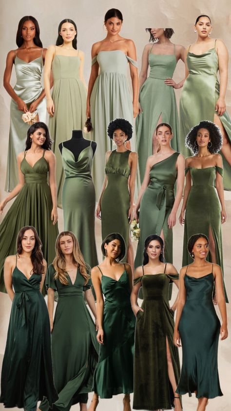 Maid Of Honor Bridesmaid Dresses, Green Brown Bridesmaid Dresses, Deep Sage Green Bridesmaid Dresses, Sage Silk Green Bridesmaid Dresses, Green Briadsmaid Dresses, Tan And Green Bridesmaid Dresses, Evergreen Dress Bridesmaid, Mismatched Green Bridesmaid Dresses Shades, Enchanted Forest Wedding Dress Bridesmaid