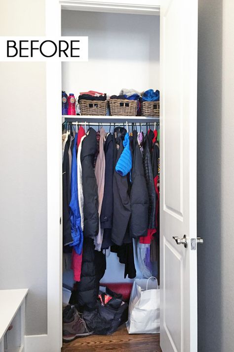 Coat Closet Design, Hallway Coat Storage, Entry Closet Organization, Coat Closet Storage, Hall Closet Organization, Coat Closet Makeover, Closet Storage Solutions, Coat Closet Ideas, Coat Cupboard