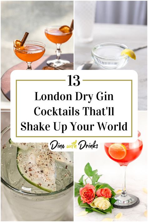 Collage of 4 london dry gin cocktails. London Dry Gin Cocktails, Dry Gin Cocktails, Dry Gin Recipes Drinks, Gin Drink Recipes, Gordon's Gin, Gin Recipes, Gin Cocktail Recipes, Gin Drinks, Easy Drink Recipes